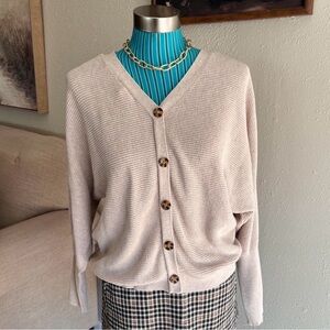 Beige Button-Front Knit Cardigan